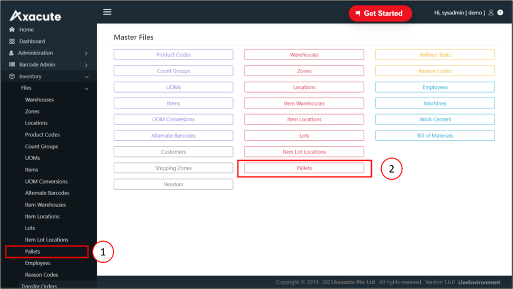 Navigation to Axacute Pallet Module