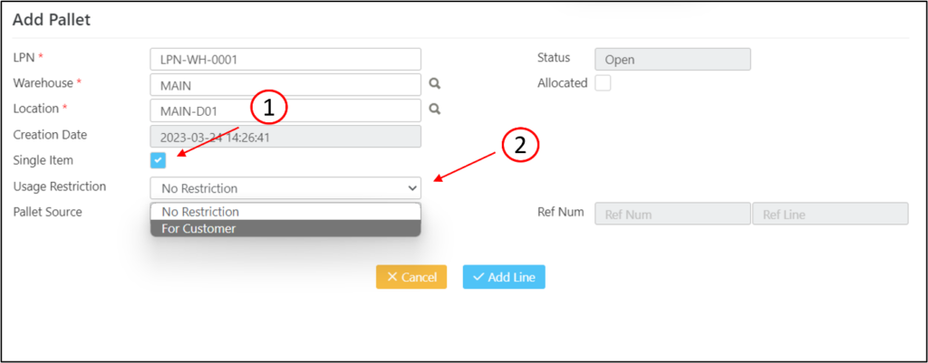 Axacute Pallet Usage and Restriction Setup