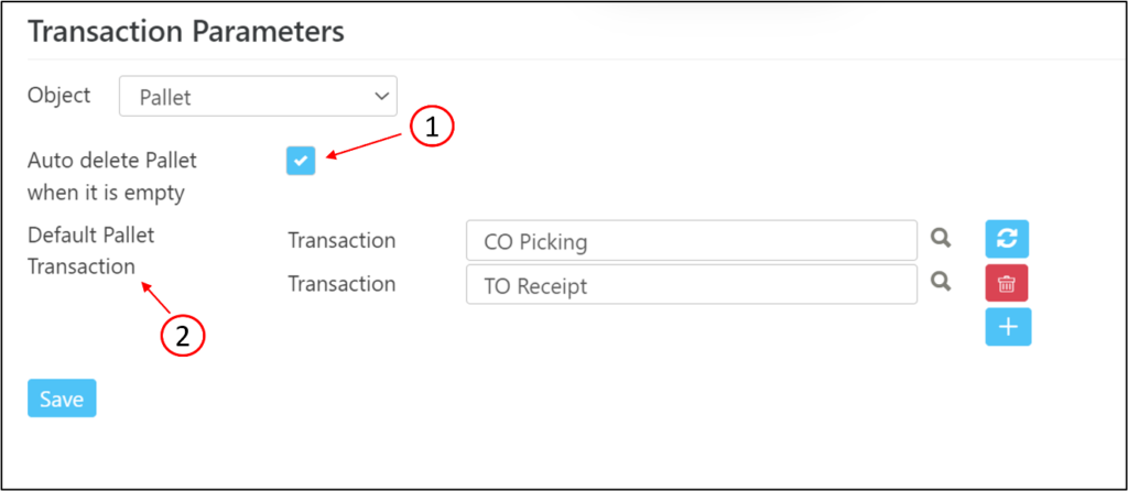 Axacute Transaction Parameter for Pallet Module