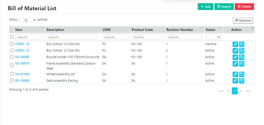 Axacute production features multi-level bill of materials
