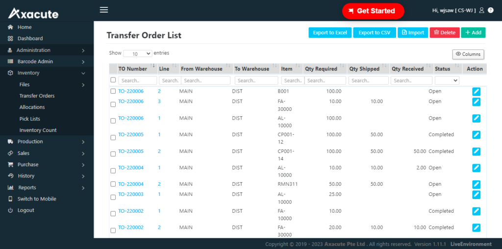 Transfer Order