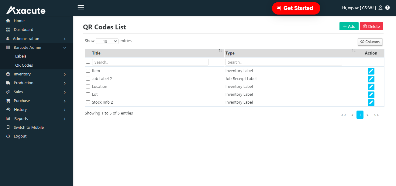 Axacute inventory features barcode scanning